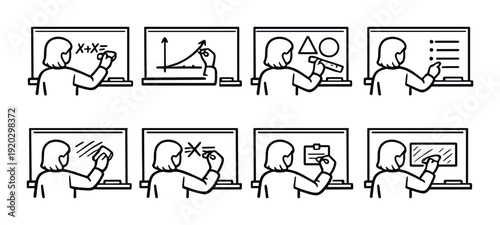 Female teacher demonstrating and writing on classroom white board