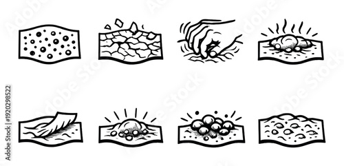 Soil seed icons showing planting germination and sprouting on gray