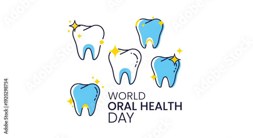 Celebration of World Oral Health Day with illustrated teeth on a clean white background from a straightforward viewpoint