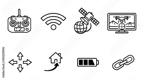 Drone control and connectivity icons on dark gradient background
