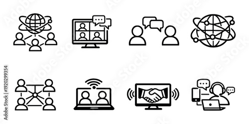 Online communication and collaboration icons on dark panel