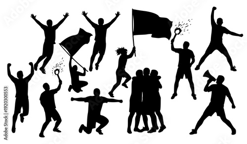 Dynamic Soccer Fans Black Silhouette Celebration Vector Collection