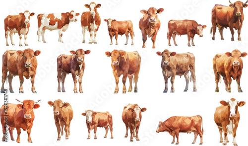 Watercolor Red Angus Cow and Calf Clipart Set