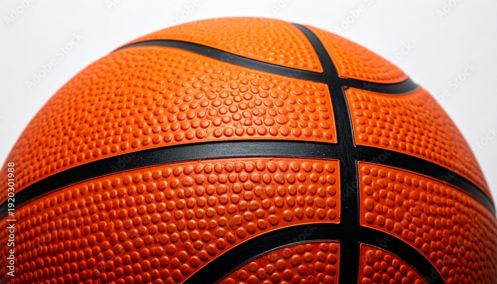 Fototapeta premium Close Up Detail of Basketball Texture and Black Ribbing Isolated on White Background for Sports and Athletics