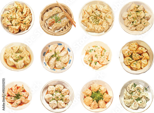 Watercolor Dumplings and Gyoza Clipart Set
