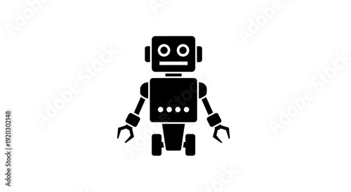 Simple Black Robot Icon with Wrenches.