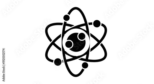 Simple Atom Icon with Electrons Orbiting Nucleus.