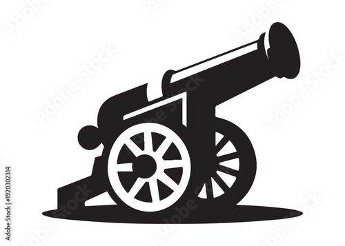 old cannon logo silhouette vector, army silhouette old cannon logo vector illustration, field gun logo vector silhouette, weapon military old cannon history logo vector silhouette on white background