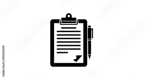 Clipboard with Document and Pen Illustration.