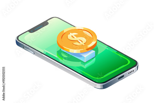 Wallpaper Mural 3D Mobile Banking App Icon with Smartphone and Dollar Coin – Fintech Finance Concept Torontodigital.ca