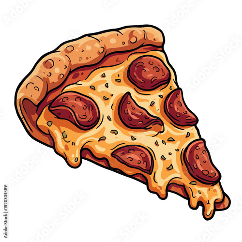 Melting Cheese Pepperoni Pizza Slice Cartoon Vector Illustration