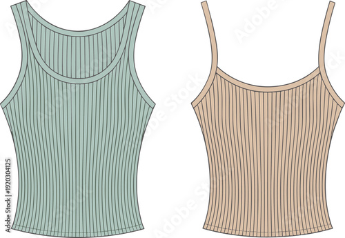 Women Rib Knit Tank Top CAD Flat Template Color Variation Fashion Apparel Vector Illustration