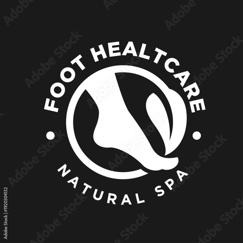 Foot Healthcare Natural Spa Logo with Stylized Foot and Leaf Icon. Modern Pedicure and Wellness Business Emblem.