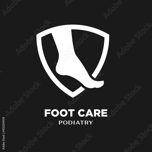 Minimalist Foot Care Podiatry Shield Logo on Dark Background