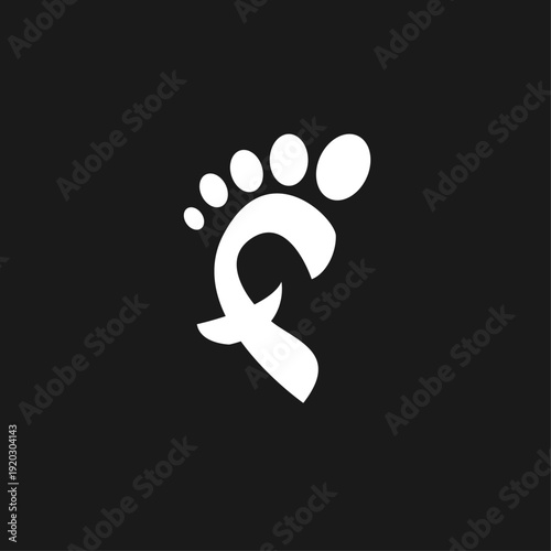 Stylized White Footprint Logo on Dark Background Resembling Letter F for Modern Branding