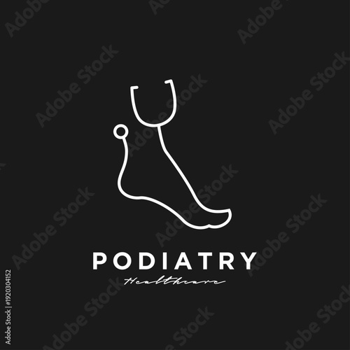 Podiatry Healthcare Logo with Minimalist Foot and Stethoscope Line Art Design