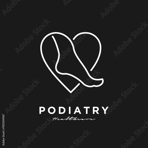 Minimalist Podiatry Healthcare Logo with Abstract Foot and Heart Line Art Design