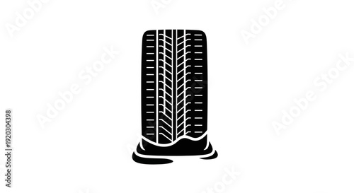 Tire with Tread Pattern on White Background.