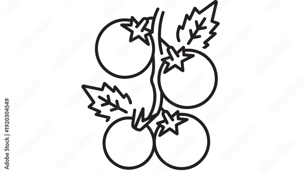 Fototapeta premium Currants berries line icon with leaves and stem, simple black outline clipart isolated on white background, minimal fruit symbol for packaging, labels, recipes, and nutrition