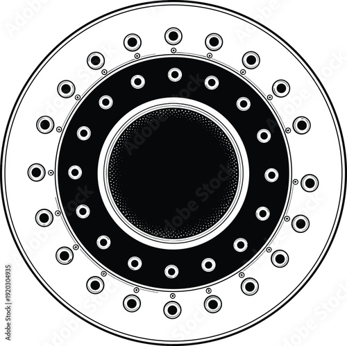 Industrial, metal, flange, mechanical, part, circular, engineering, vector, illustration, machinery, component, technical, design, steel, equipment, isolated, hardware, blueprint, graphic, schematic