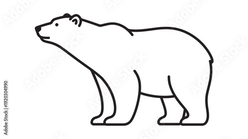 Bear outline icon in simple black line art, side view walking polar bear silhouette style, minimal vector illustration isolated on white for logo, wildlife symbol