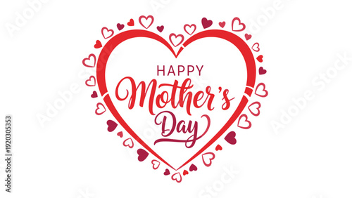 Happy Mother’s Day Heart Typography Greeting Design with Red Hearts