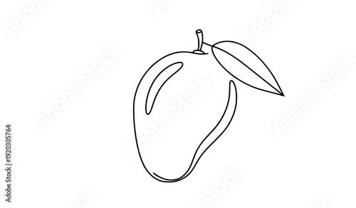 Minimalist mango fruit with leaf continuous line art clean vector illustration