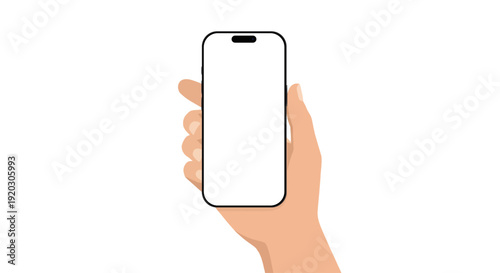 Minimalist Smartphone Mockup in Hand, Front View, Isolated on White Background