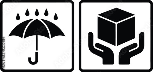 Weather protection and delivery service icons in black and white