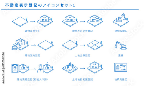 不動産表示登記のシンプルアイコンセット素材1、ベクター