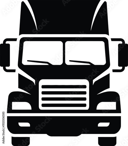 Front view illustration of a semi-truck with a flatbed trailer