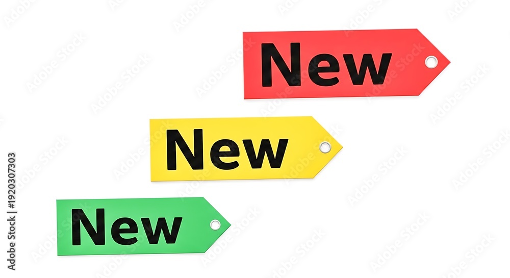Obraz premium Colorful new labels pointing in different directions isolated on white background