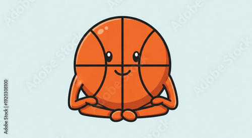 Smiling Basketball Meditating in Lotus Position on Light Blue Background
