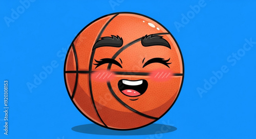 Smiling Basketball with Winking Face on Blue Background