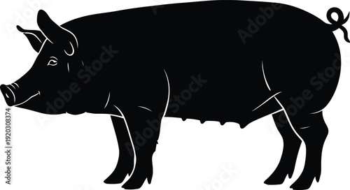 Vector black pig isolated on transparent background