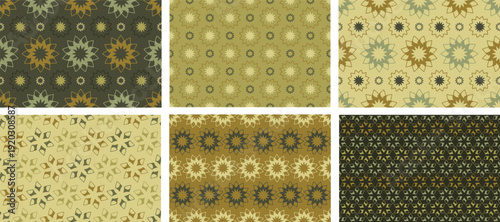 Abstract floral seamless pattern. Asian design with different colour Shapes. Oriental background. Traditional elements. Decorative mediterranean eastern ornaments on green background. Vector