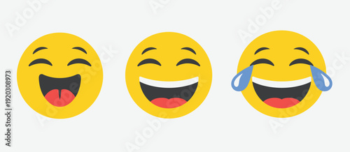 Laughing face emoji icon collection, LOL emoticons, happy and joy expressions, generic style illustrations, editable vector set, flat and stroke design, modern chat, messaging, and social media digita