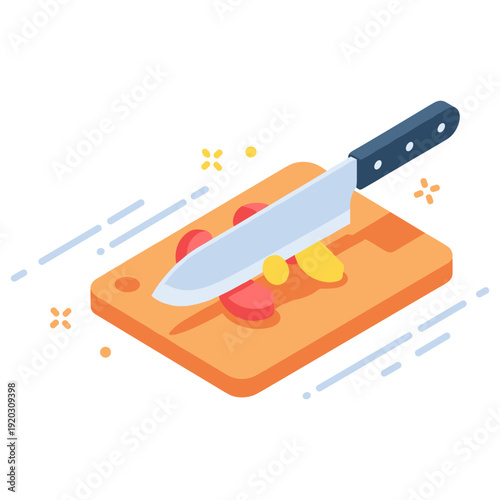 Knife on cutting board with sliced tomatoes and cucumbers in minimalist style