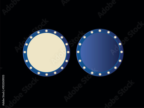 Round retro marquee light bulb frames set for text and logo.