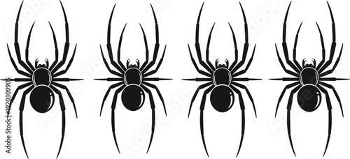 Spider silhouette set collection, black arachnid insect vector illustration, isolated creepy halloween bug icon design