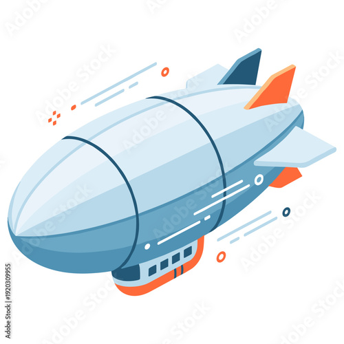 Colorful stylized airship in flight with modern geometric design. No editable stroke