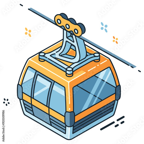 Colorful cartoon cable car illustration on white background. No editable stroke