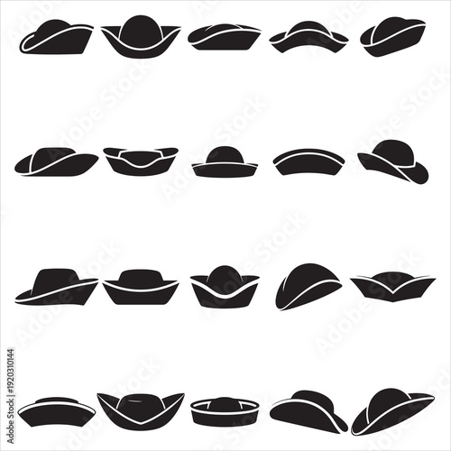 20 Vector Historical Hat Silhouettes Tricorne & Bicorne Icon Set