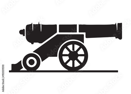 old cannon logo silhouette vector, army silhouette old cannon logo vector illustration, field gun logo vector silhouette, weapon military old cannon history logo vector silhouette on white background