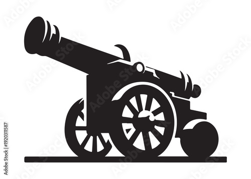old cannon logo silhouette vector, army silhouette old cannon logo vector illustration, field gun logo vector silhouette, weapon military old cannon history logo vector silhouette on white background