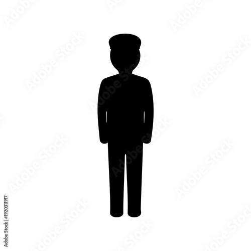 Silhouette illustration of a standing male figure with a cap or hat, ideal for icon usage Vector, illustration