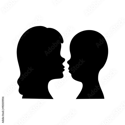 A tender black silhouette showing a mother and child sharing an affectionate moment Vector, illustration