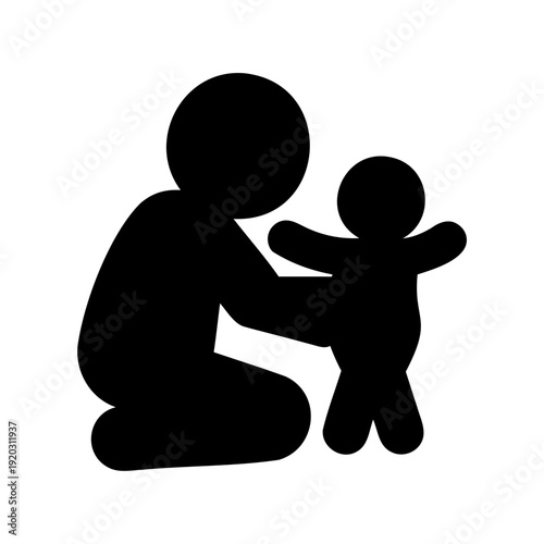 A parent figure gently supports a young child taking their first steps, symbolizing guidance Vector, illustration