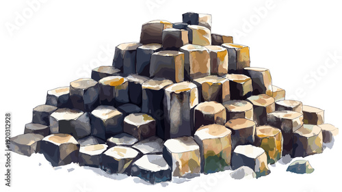 Giants Causeway. Giants Causeway watercolor vector illustration