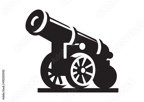 old cannon logo silhouette vector, army silhouette old cannon logo vector illustration, field gun logo vector silhouette, weapon military old cannon history logo vector silhouette on white background